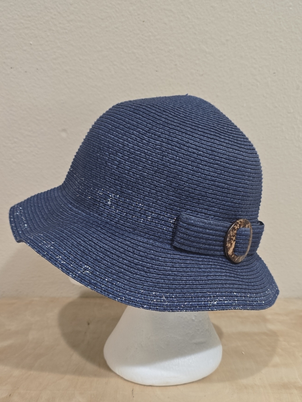 D&Y Navy Straw Cloche with Decorative Buckle